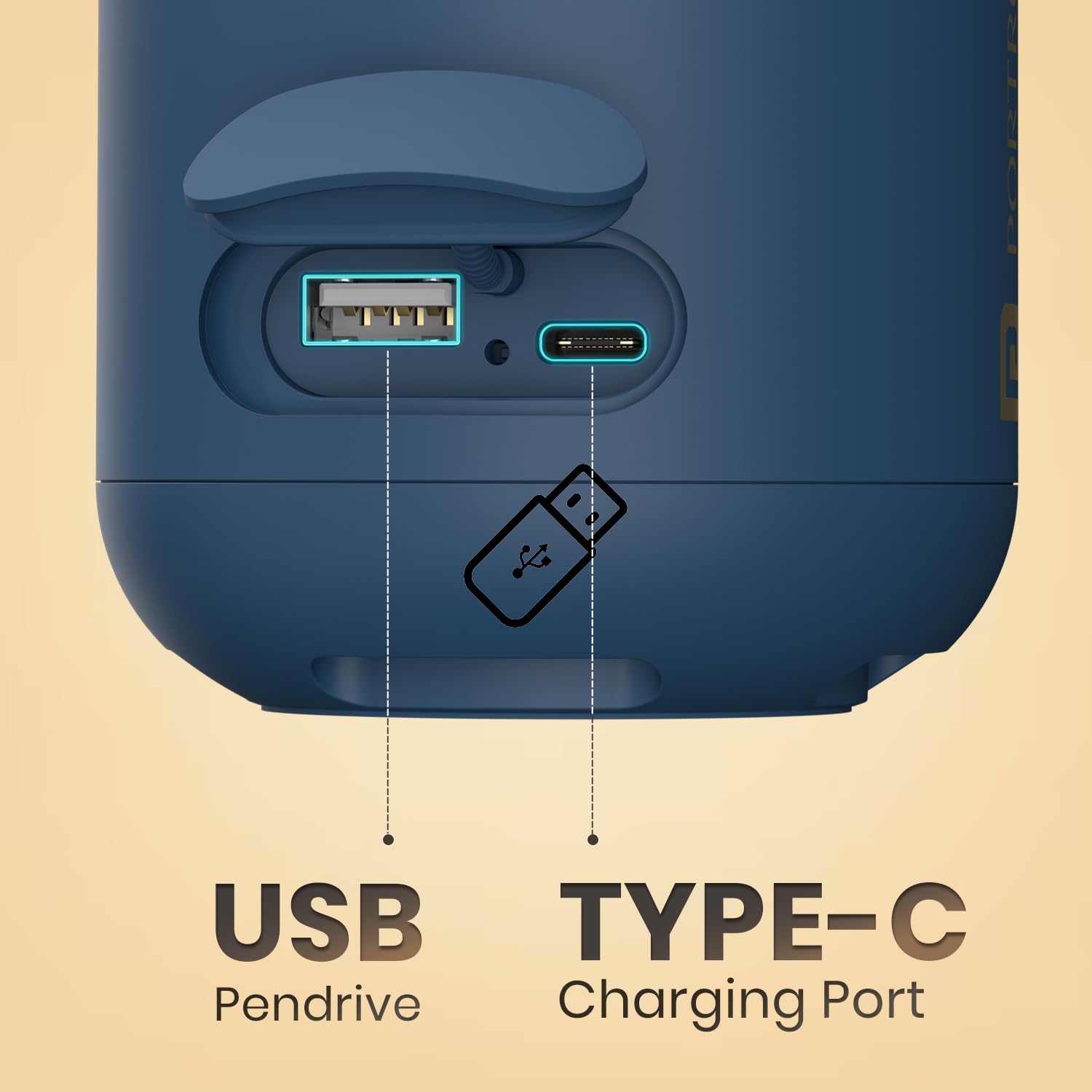 Portronics SoundDrum 1 12W TWS Portable Bluetooth Speaker with Powerful Bass, Bluetooth 5.3V, 360° Surround Sound, USB Drive in, Type C Fast Charging(Blue) - Image 2