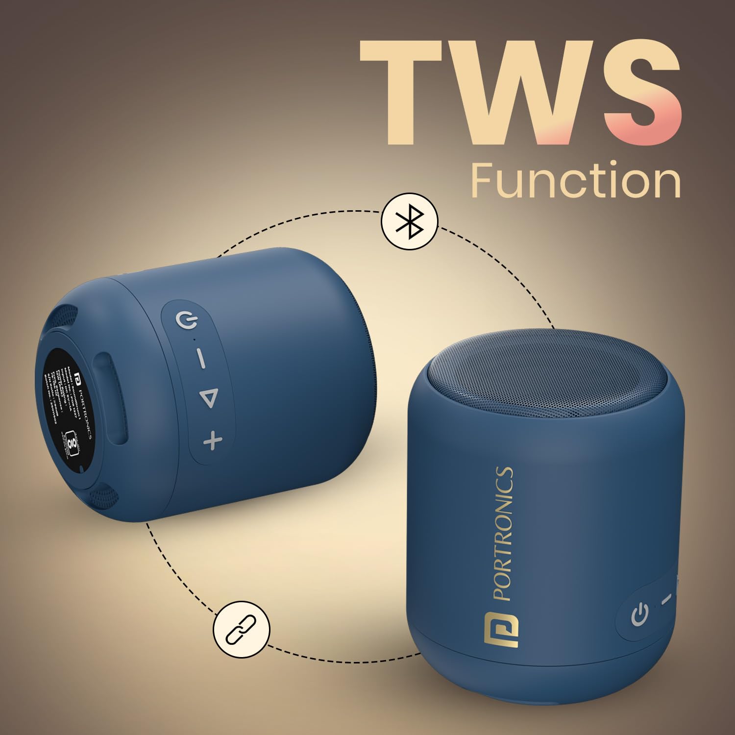 Portronics SoundDrum 1 12W TWS Portable Bluetooth Speaker with Powerful Bass, Bluetooth 5.3V, 360° Surround Sound, USB Drive in, Type C Fast Charging(Blue) - Image 3