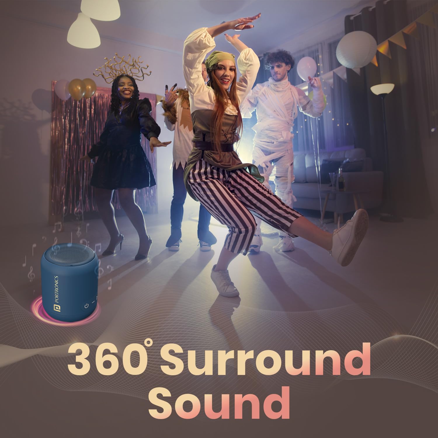 Portronics SoundDrum 1 12W TWS Portable Bluetooth Speaker with Powerful Bass, Bluetooth 5.3V, 360° Surround Sound, USB Drive in, Type C Fast Charging(Blue) - Image 8