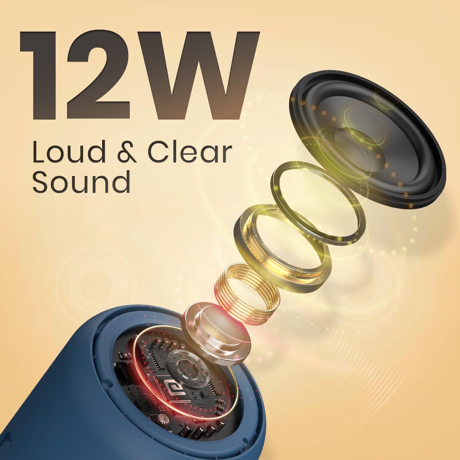 Portronics SoundDrum 1 12W TWS Portable Bluetooth Speaker with Powerful Bass, Bluetooth 5.3V, 360° Surround Sound, USB Drive in, Type C Fast Charging(Blue) - Image 5