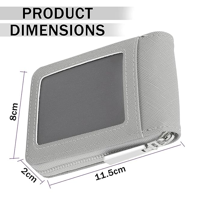 Storite PU Leather 9 Slot Vertical Credit Debit Card Holder Money Wallet Zipper Coin Purse for Men Women (Grey - 11.5 x 2 x 8 Cm) - Image 2