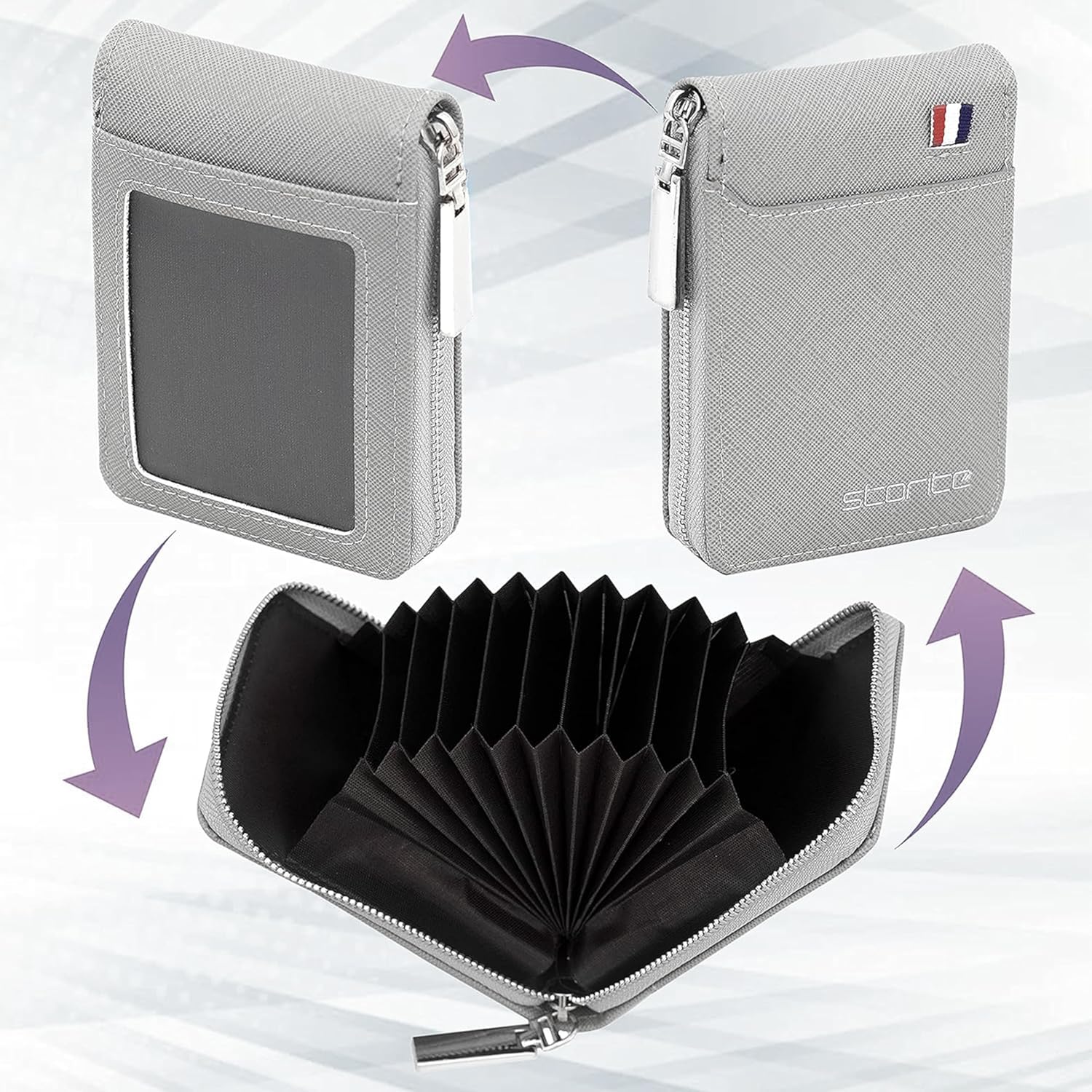 Storite PU Leather 9 Slot Vertical Credit Debit Card Holder Money Wallet Zipper Coin Purse for Men Women (Grey - 11.5 x 2 x 8 Cm) - Image 5