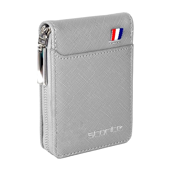 Storite PU Leather 9 Slot Vertical Credit Debit Card Holder Money Wallet Zipper Coin Purse for Men Women (Grey - 11.5 x 2 x 8 Cm)