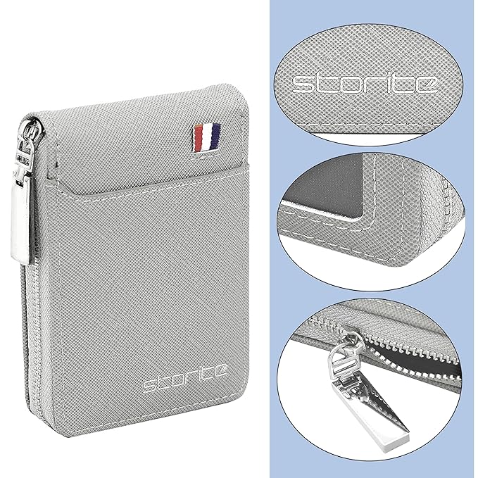 Storite PU Leather 9 Slot Vertical Credit Debit Card Holder Money Wallet Zipper Coin Purse for Men Women (Grey - 11.5 x 2 x 8 Cm) - Image 4